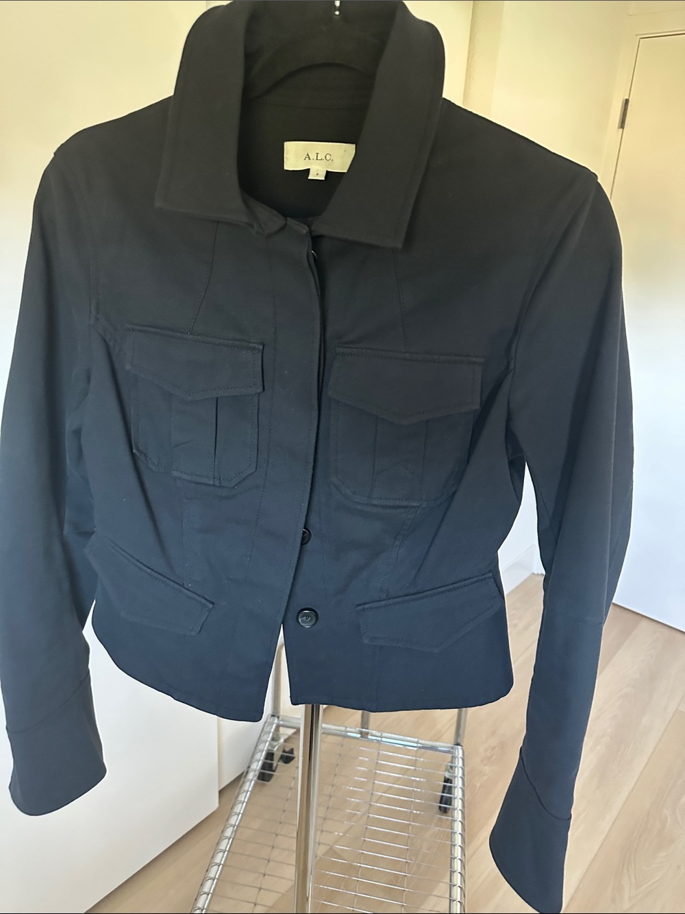 A.L.C. Black Cropped Utility Jacket with Flap Pockets